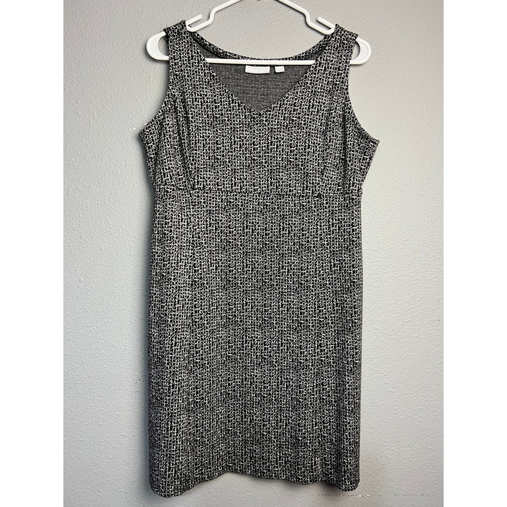 New York & Company Black White Textured Knit V-Neck Sleeveless Shift‎ Dress XL